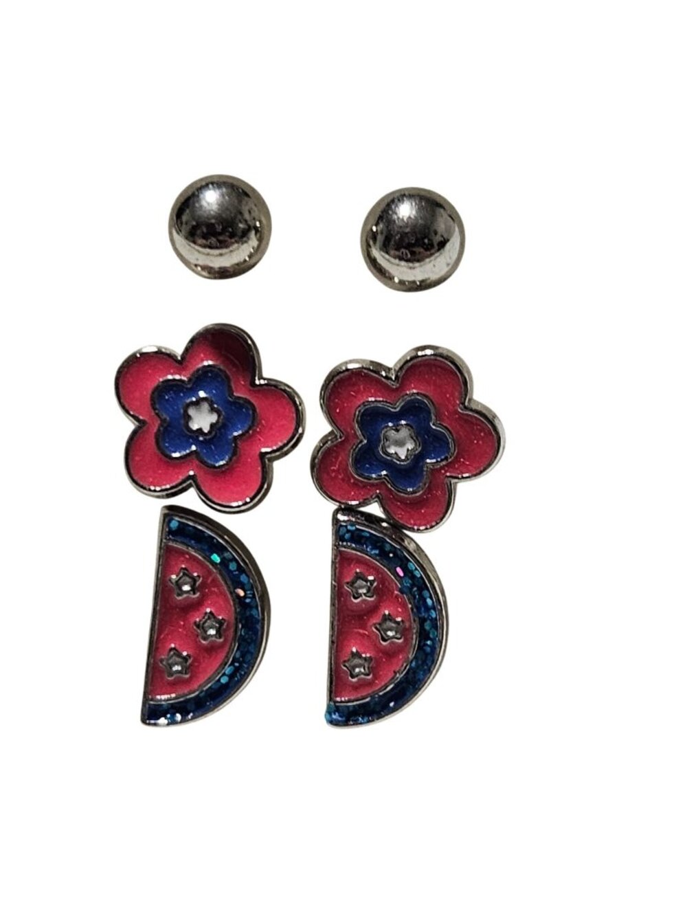 Boho Earrings Flower Moon Silver Tone Post Stud Set 3 pairs Fashion Jewelry